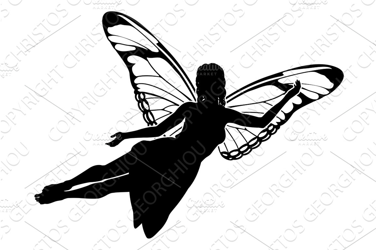 A Fairy in Silhouette With Butterfly, an Illustration by Christos Georghiou