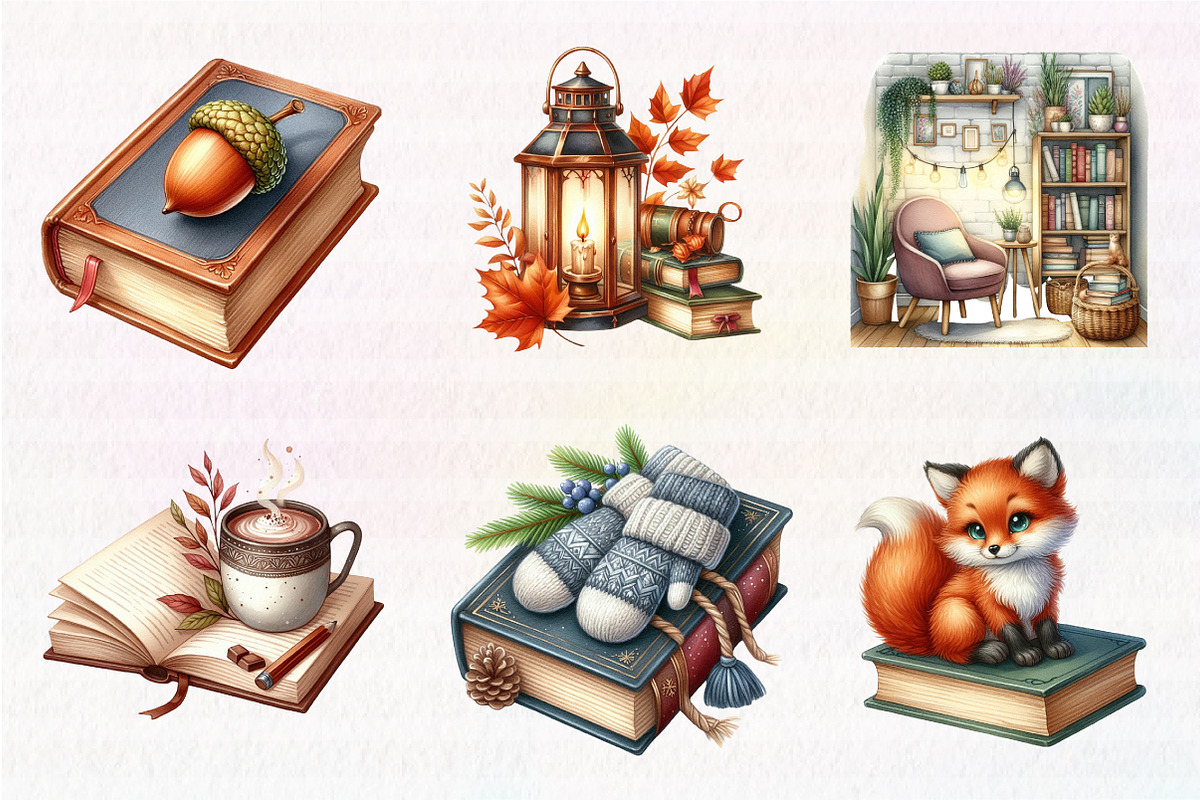 Watercolor Autumn Library Clipart, an Illustration by CreationArt (Photo 5 of 7)
