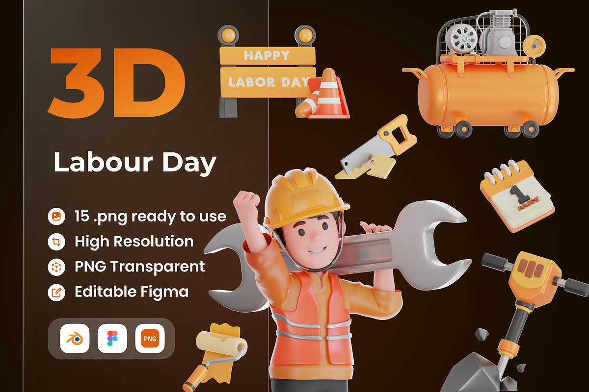 Labour Day 3D Illustration, an Object 3D Model by Vektora Studio (Photo 1 of 2)