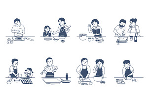 Doodle people cooking. Person on, a Food Illustration by LadadikArt