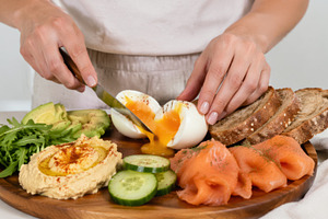 Breakfast grazing board with diverse, a Photo by Dvoevnore photos