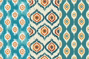 10 Ikat Turquoise Seamless Patterns