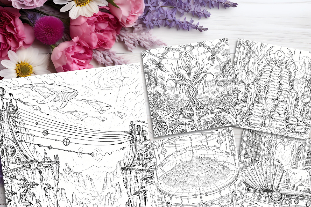 80 Alien Ruins Coloring Pages Bundle, a Brochure Template by LA Design (Photo 7 of 10)