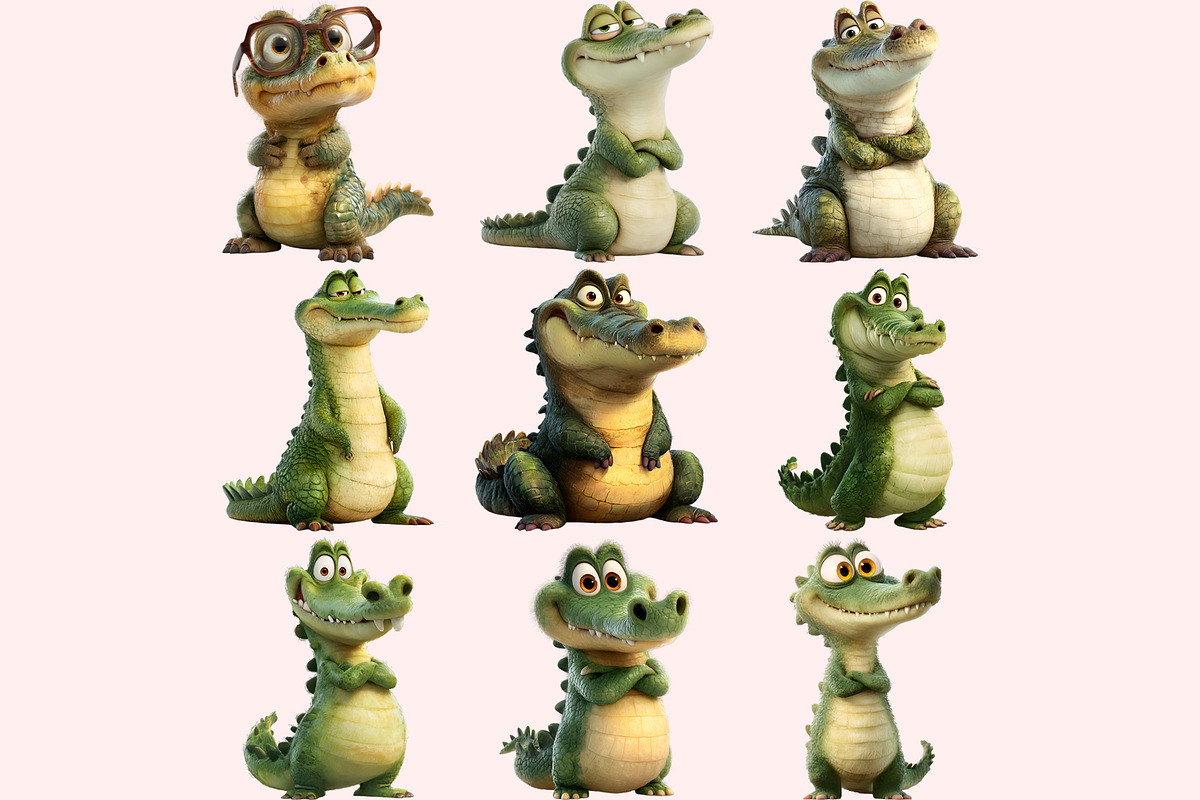 Funny Crocodile Clipart PNG Bundle, a Graphic by M9 Design (Photo 6 of 9)