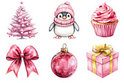 Pink Christmas Watercolor Clipart, an Illustration by Dream Creation (Thumbnail 7 of 7)