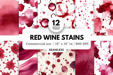 12 Red Wine Stains Digital Papers