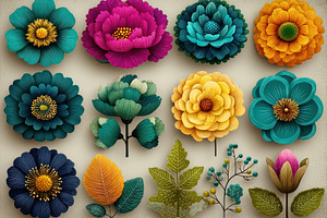 Colorful collection of stylized paper-cut floral designs with te, a Nature Photo by José Manuel Gelpi