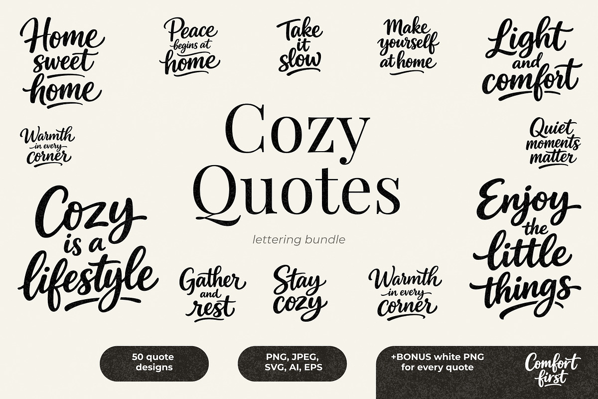 Cozy Quotes Lettering Bundle, an Object Graphic by Yanakicc (Photo 1 of 9)
