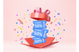 3d pink gift box with floating, an Object Illustration by ModVector