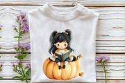 Whimsical Fall Black Hair Girl Clipa, a Seasonal Illustration by Rose Art (Thumbnail 4 of 7)