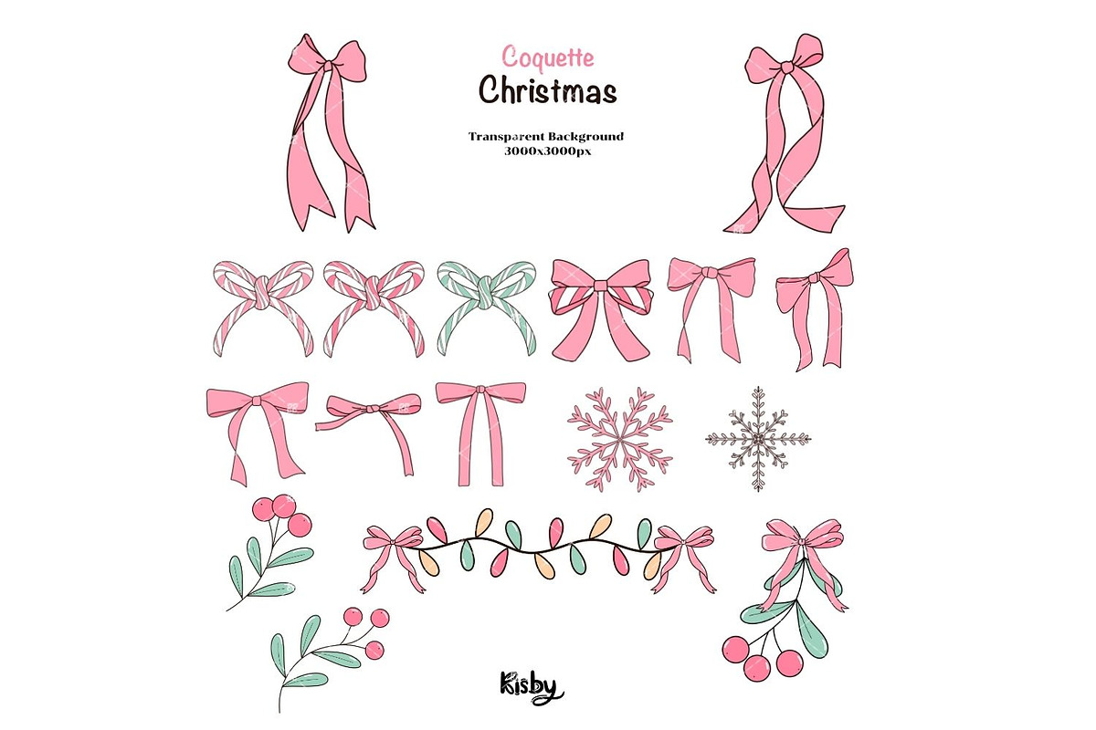 Coquette Pink Christmas Clipart, a Seasonal Illustration by KisbyArt (Photo 8 of 10)