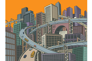 Megapolis city with many roads high, an Object Illustration by rogistok