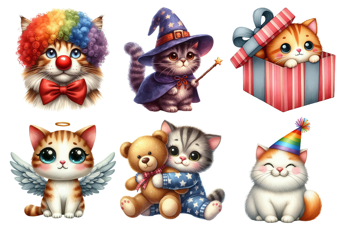 Funny Cat Clipart Bundle, a Decorative Illustration by Pixels.Craft (Photo 2 of 7)