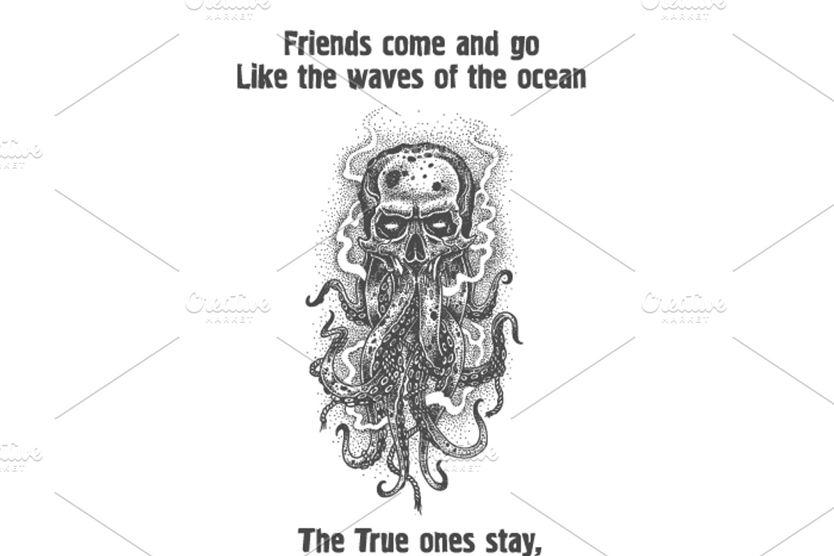 Octopus skull head.Doodle with quote, a Food Illustration by VioSilent