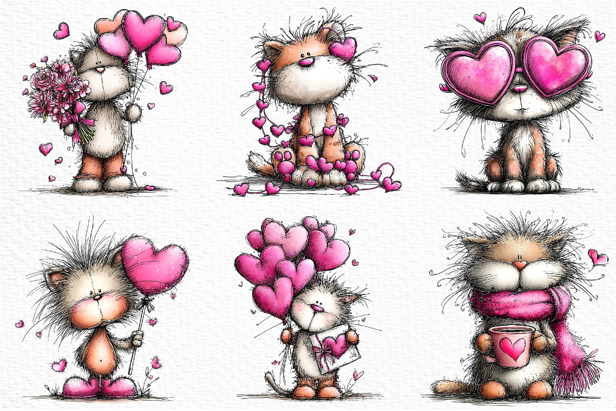 Whimsical Cats Valentine's Day PNG, an Illustration by Craft Nest (Photo 5 of 11)