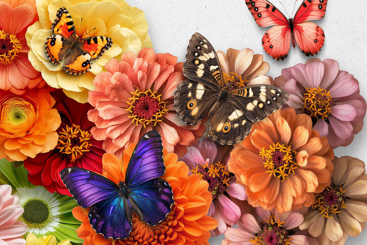 Flowers & Butterflies PNG Objects, an Object Graphic by Iconogenic (Photo 6 of 8)