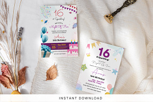 Editable 16 Birthday Invitation, an Invitation Template by Snapybiz