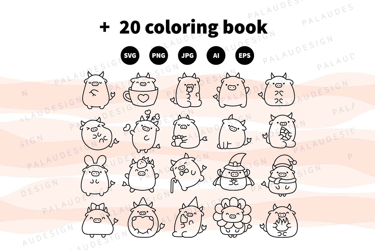 Cute Kawaii Cow Bundle, an Animal Illustration by Palau (Photo 11 of 12)