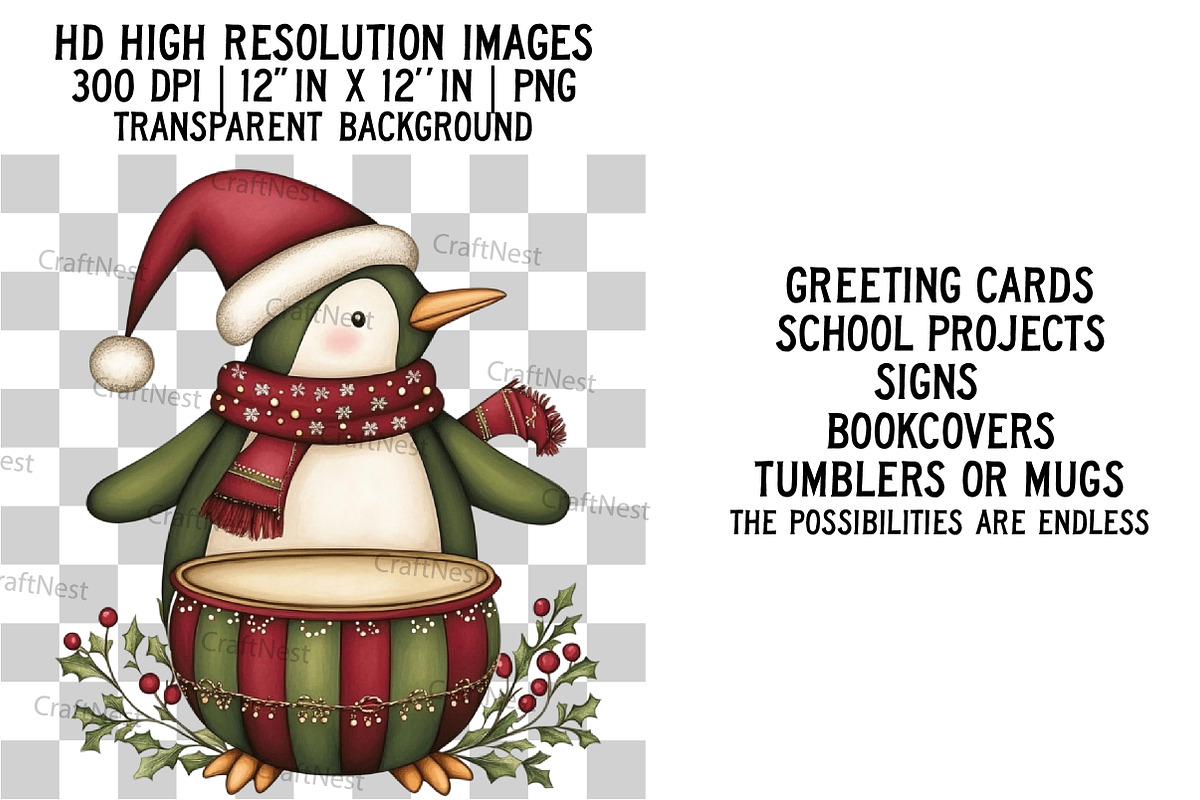 Quirky Christmas Penguin Clipart, an Illustration by Craft Nest (Photo 2 of 6)