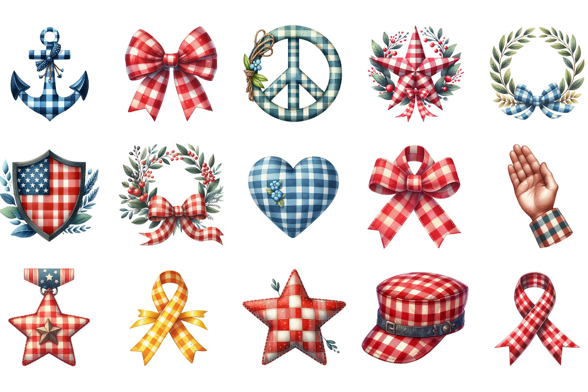Gingham Veterans Day Clipart, an Illustration by Designking (Photo 5 of 5)