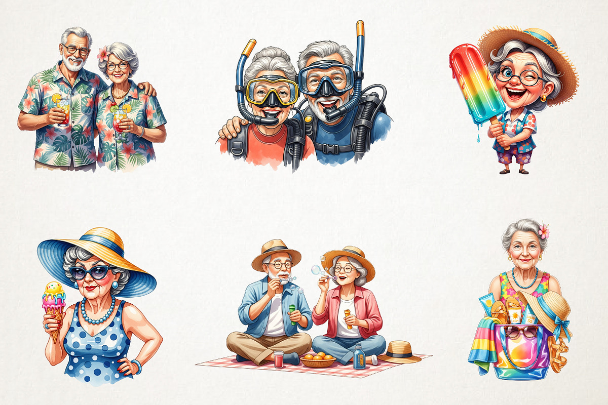 Funny Summer Old Couple Clipart, an Illustration by RobertsArt (Photo 4 of 7)