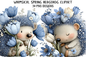 Whimsical Spring Hedgehog Clipart, an Illustration by Daily.Designs