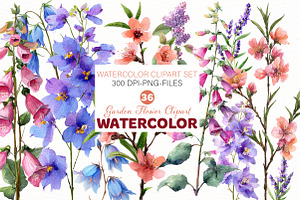 Watercolor Garden flower Clipart, an Illustration by Designworld
