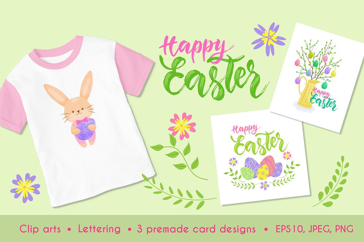 Happy Easter Clipart, Premade Cards, an Animal Illustration by Natali_Zhy (Photo 1 of 3)