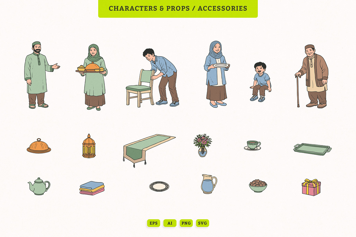 Eid Dining Room Scene Illustration, an Illustration by MEANDSTUDIO (Photo 4 of 5)