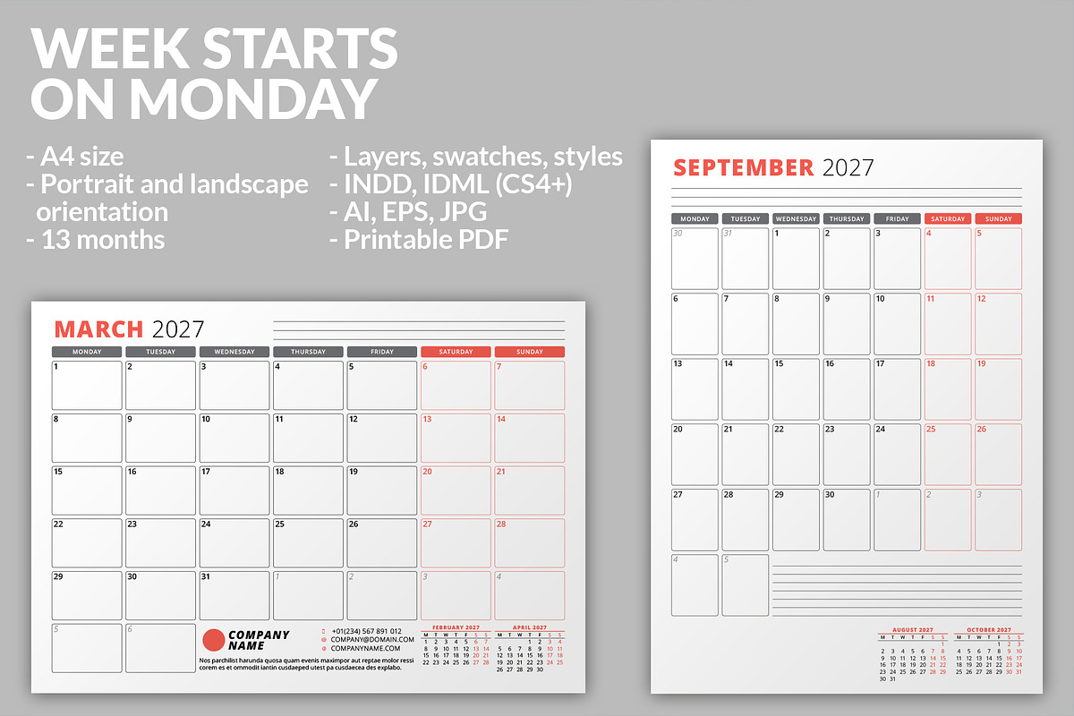 Monthly Planner 2027 (MP038-27-M), a Stationery Template by mikhailmorosin (Photo 2 of 4)