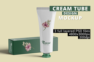 Cosmetic Cream Tube & Box Mockup