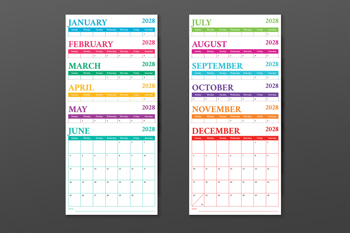 2028 12x12 COLOR Calendar Template, a Stationery Template by Running With Foxes (Photo 2 of 6)