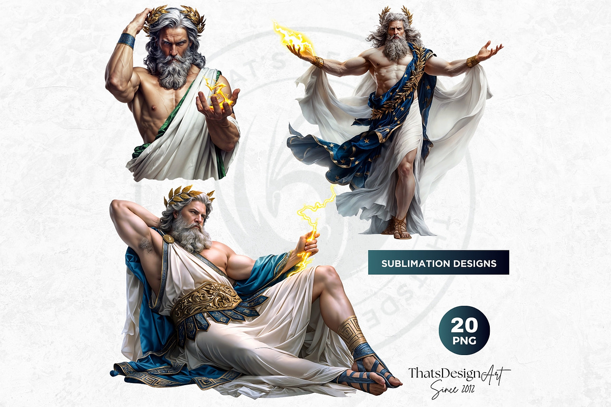 Zeus Greek god clipart Set, a Person Illustration by ThatsDesignArt (Photo 4 of 10)