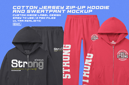 Zip-Up Hoodie and sweatpant mockup