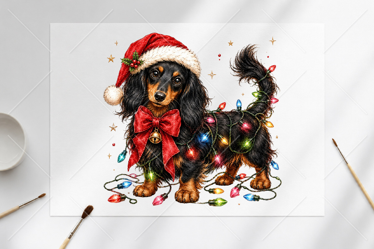 Christmas Dachshund with Red Bow PNG, a Seasonal Illustration by Canvas Craft (Photo 6 of 6)
