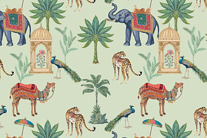 Mughal seamless pattern with animals