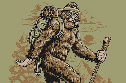 Hiking Sasquatch illustration, an Illustration by Michael_Hinkle