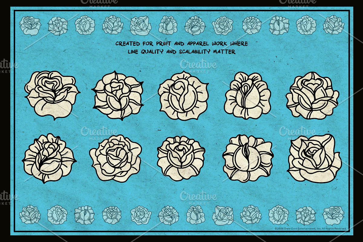 10 Hand Drawn Red Vector Roses, a Decorative Illustration by Fuzzy Poet by DG2 (Photo 3 of 4)