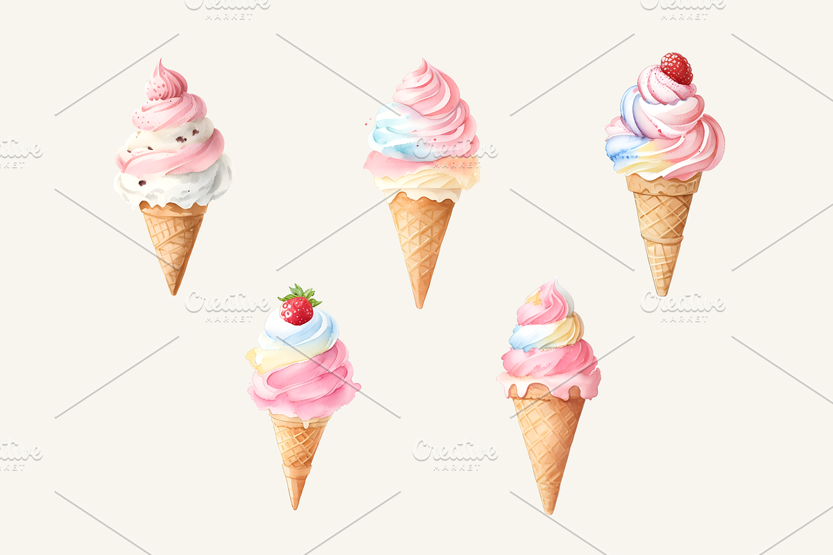Kawaii Ice Cream Clipart, a Food Illustration by jvxvxnism (Photo 2 of 5)