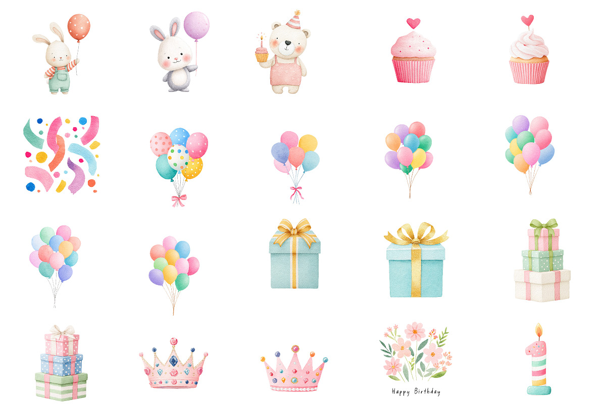 Watercolor Birthday Clipart, an Illustration by Designworld (Photo 4 of 4)