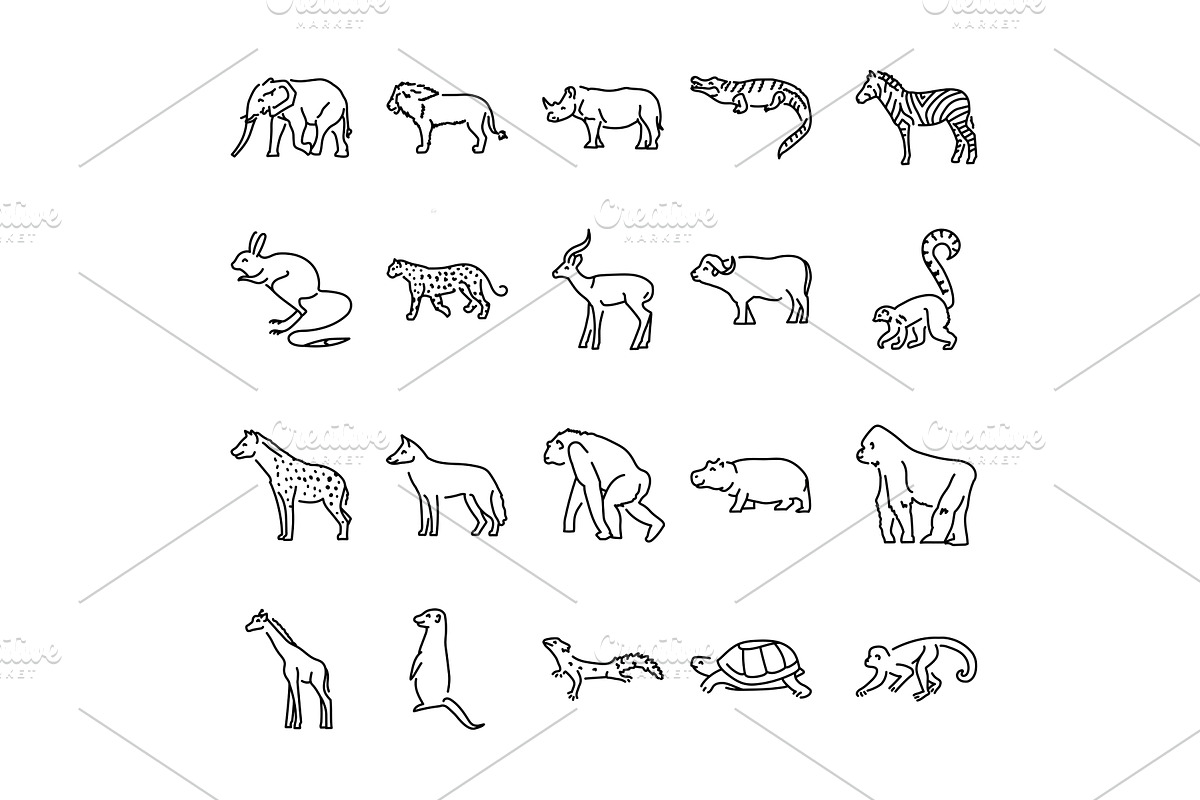 African animals color line icons set, an Animal Illustration by Backwoods_studio
