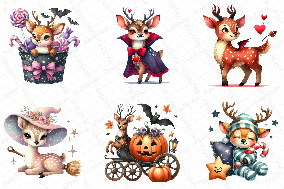 Cute Halloween Deer Clipart, an Illustration by DreamPrint404 (Photo 5 of 5)