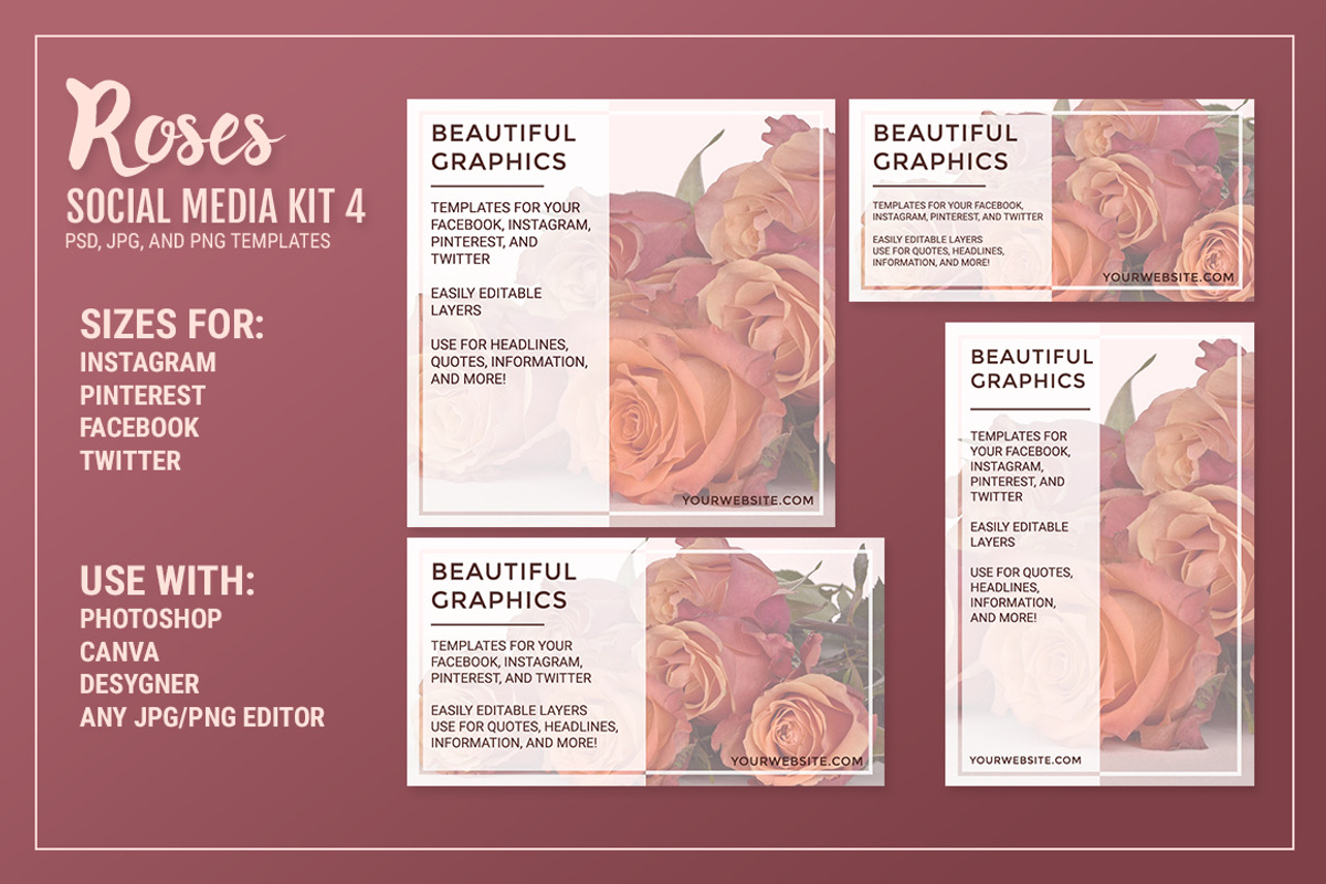Roses Social Media Kit 4, a Social Media Template by Modern Biz Magic (Photo 2 of 3)