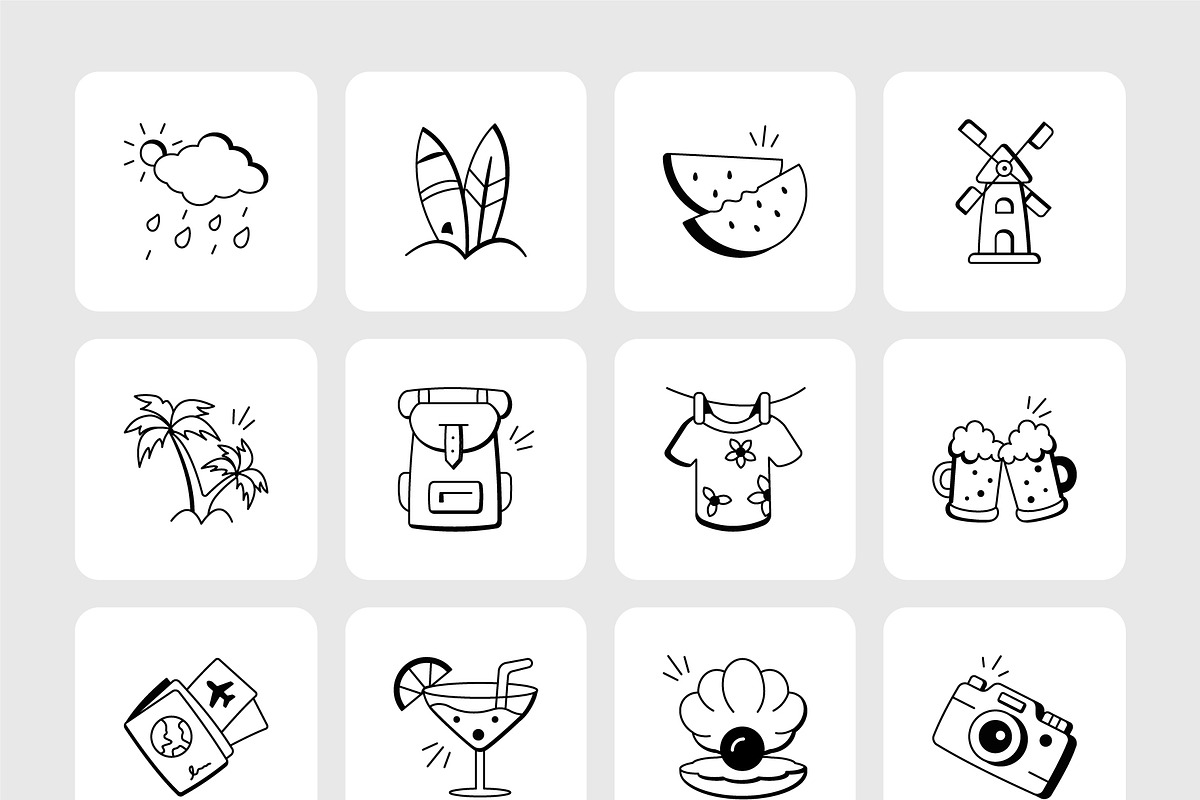 Summer and Beach Doodles Set, an Outline Icon by Prosymbols (Photo 7 of 7)