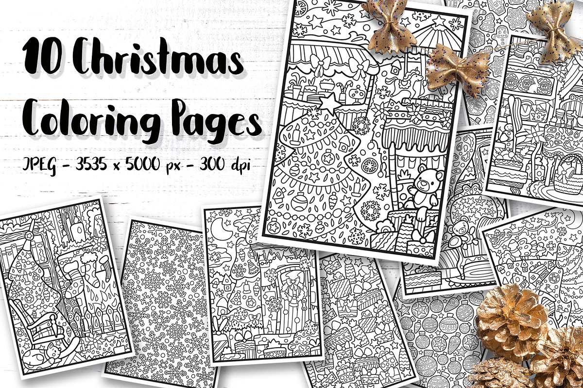 Merry Christmas Coloring Pages A4, a Texture Illustration by RabbitAndPencil (Photo 2 of 6)