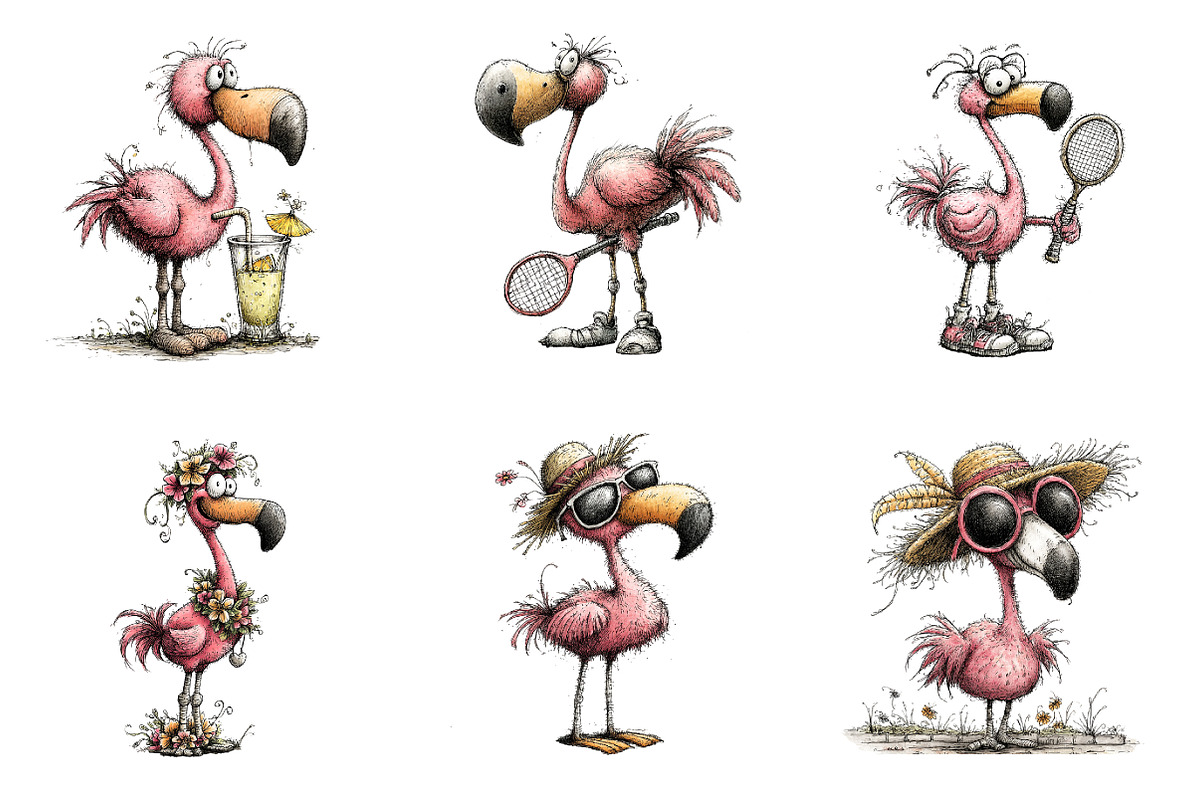 Whimsical Summer Flamingo Clipart, an Illustration by SinaCreation (Photo 2 of 9)