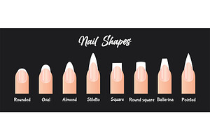 Manicured nails shapes with names, a Decorative Illustration by Elen_Art