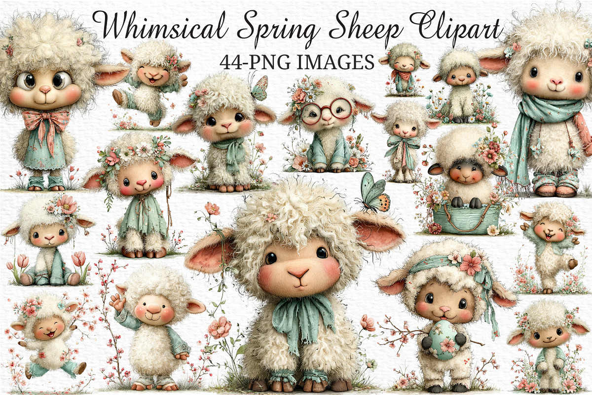 Whimsical Spring Sheep Clipart, an Illustration by Craft Nest (Photo 1 of 11)