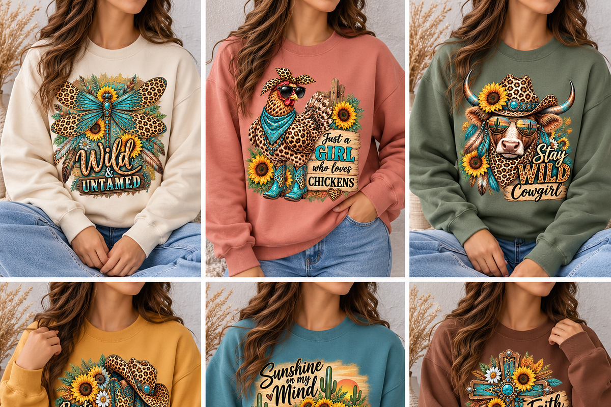 Western Cowgirl PNG Bundle 6 pics, a Decorative Illustration by ElDesignState (Photo 1 of 3)