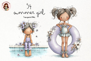 Summer Girl PNG Clipart Bundle, a Person Illustration by Nicolle's Colorful Art